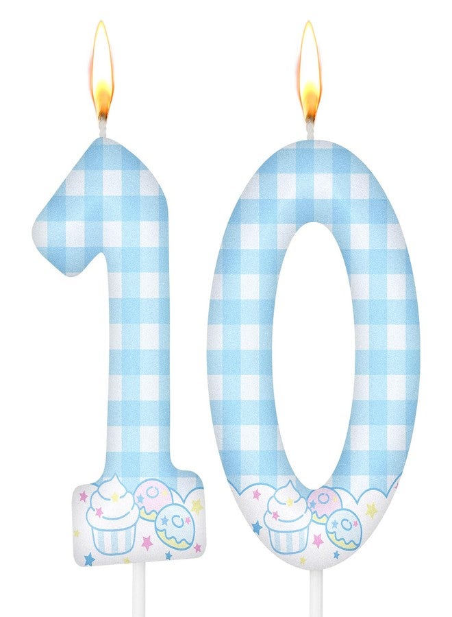 Conelist Cute Anime Themed Birthday Number Candles Kawaii Theme Birthday Cake Topper Blue and White Plaid, Cloud and Cake Pattern Candle for Girls Party Decor Supplies (Number 10) - Image 1